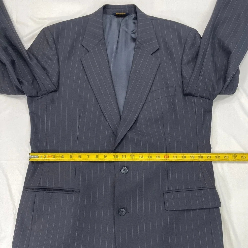 Brooks Brothers Brooksease Wool Blazer 43L Mens Black Pinstripe‎ Suit Jacket